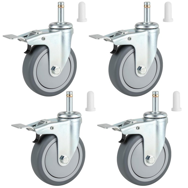 Finnhomy 4 Inches Stem Caster Wheels Set of 4 Heavy Duty 7/16 Inch Stem Diameter Swivel Locking Casters Replacement Wheels for Utility Cart/Mop Bucket/Wet & Dry Vacuum/Grills/Shop Mechanic Stool - Image 1